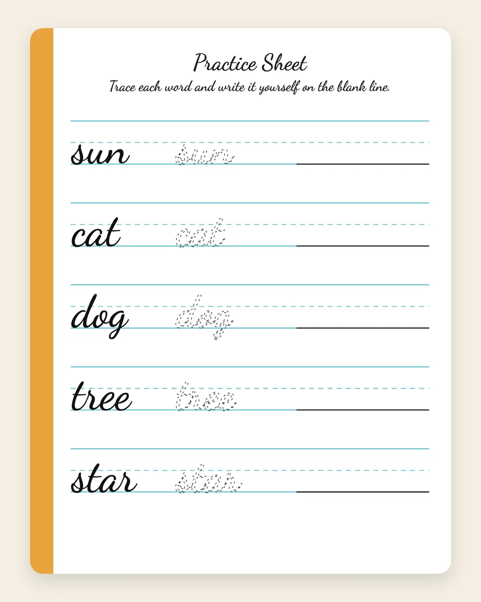 Word tracing practice sheet